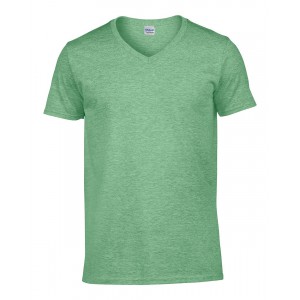 Gildan SoftStyle frfi V-nyak pl, Heather Irish Green (T-shirt, pl, kevertszlas, mszlas)